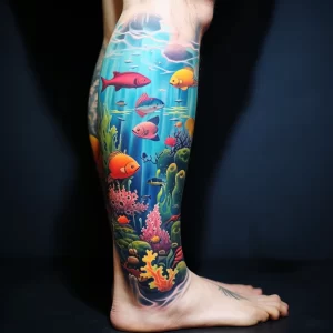 A person with a colorful leg tattoo of an underwater b ccc dceba _1_2 tattoo-photo.ru 040