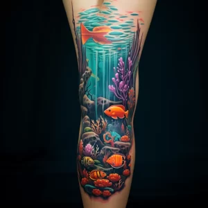 A person with a colorful leg tattoo of an underwater b ccc dceba _1_2_3 tattoo-photo.ru 041