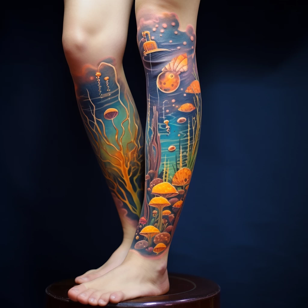 A person with a colorful leg tattoo of an underwater b ccc dceba tattoo-photo.ru 038