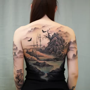 A woman with a stunning back tattoo of a sprawling l faac eb b effdef tattoo-photo.ru 058