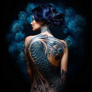 A woman with a tattoo of a majestic peacock on her s ccca d a abcef _1 tattoo-photo.ru 060