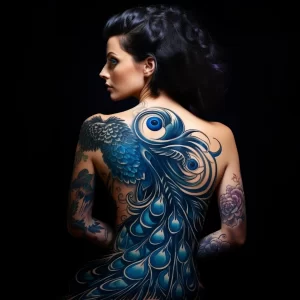 A woman with a tattoo of a majestic peacock on her s ccca d a abcef tattoo-photo.ru 059
