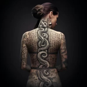 A woman with a tattoo of an ancient script running d dff eaa b af ebffb _1 tattoo-photo.ru 062