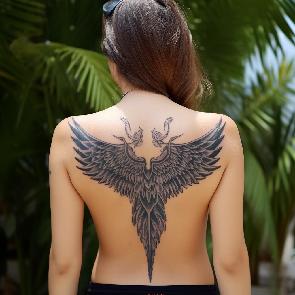 A woman with a tattoo of an angels wing on her back dec a d aea debb _1 tattoo-photo.ru 065