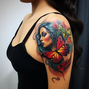 A woman with a vibrant butterfly tattoo on her shoul f c abef ddc _1 tattoo-photo.ru 068