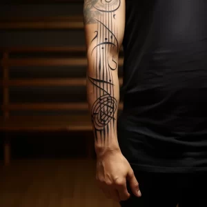 An individual with a tattoo of a musical staff and n ccbc f e ecbbccf tattoo-photo.ru 099