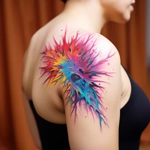 An individual with a tattoo of an abstract colorful bde cc b abcb _1 tattoo-photo.ru 103