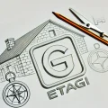 загородный дом в Краснодаре - A pencil sketch featuring a stylized etagi logo integrated into architectural elements of a countryside house. Surrounding the design are symbols of a 005