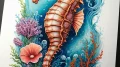 Татуировка морского конька, гармонично сочетающаяся с другими морскими элементами: кораллы, морские звезды, водоросли, жемчуг. Изображение демонстрирует лучшие комбинации, раскрывающие значение тату морской конек в более широком контексте.