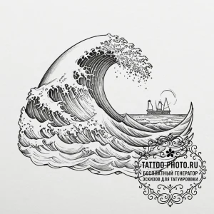 Tattoo sketch a single, powerful wave washing... - эскиз тату (№1751029115_0, 27.06.2025 12:58) — tattoo-photo.ru