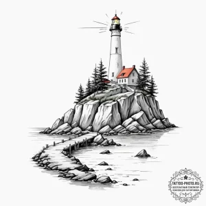Tattoo sketch a single, solitary lighthouse o... - эскиз тату (№1751029789_0, 27.06.2025 13:09) — tattoo-photo.ru
