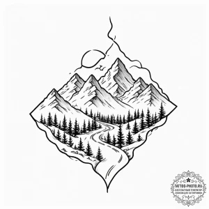 Tattoo sketch a minimalist outline of a mount... - эскиз тату (№1751029903_0, 27.06.2025 13:11) — tattoo-photo.ru