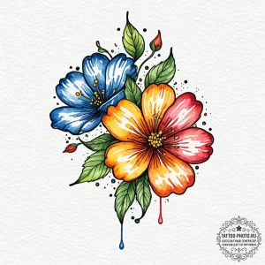 Tattoo sketch two distinct flowers intertwine... - эскиз тату (№1751031356_0, 27.06.2025 13:35) — tattoo-photo.ru