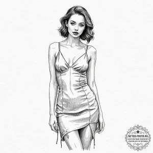 Watercolor sketch of the "woman in the red dr... - эскиз тату (№1751031773_0, 27.06.2025 13:42) — tattoo-photo.ru