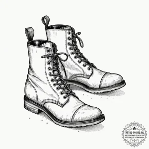 Tattoo design a pair of combat boots, scuffed... - эскиз тату (№1751032728_0, 27.06.2025 13:58) — tattoo-photo.ru