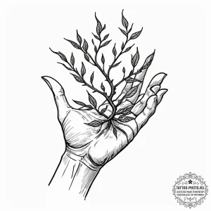 Tattoo design a gnarled, ancient hand gently… — эскиз тату (№1751033683_0, 27.06.2025 14:14) — tattoo-photo.ru