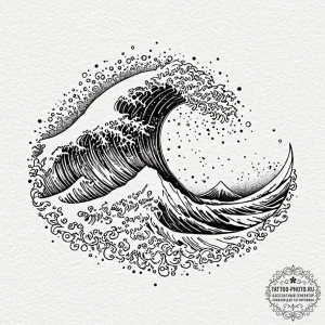 Tattoo design a small, graceful wave with sub… — эскиз тату (№1751033903_0, 27.06.2025 14:18) — tattoo-photo.ru