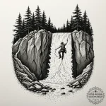 A person repelling down a waterfall., ink ill… — эскиз тату (№1751034856_0, 27.06.2025 14:34) — tattoo-photo.ru