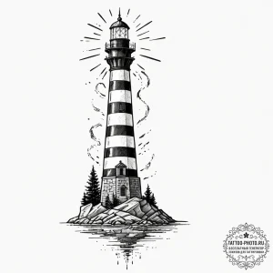 Tattoo sketch a lighthouse lamp, radiating gu… — эскиз тату (№1751035513_0, 27.06.2025 14:45) — tattoo-photo.ru