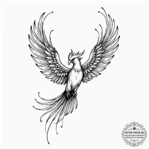Tattoo sketch a phoenix mid-flight, with the... - эскиз тату (№1751035944_0, 27.06.2025 14:52) — tattoo-photo.ru