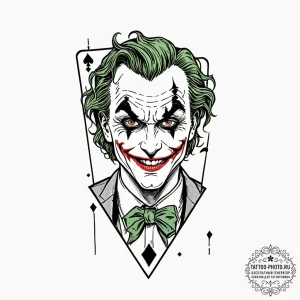 The joker's playing card, tattoo drawing outl... - эскиз тату (№1751036710_0, 27.06.2025 15:05) — tattoo-photo.ru