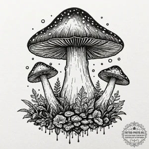 Tattoo sketch a mushroom, not on the forest f... - эскиз тату (№1751037416_0, 27.06.2025 15:16) — tattoo-photo.ru