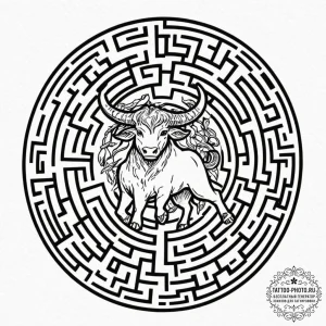 Minotaur in a labyrinth (the scene), concept... - эскиз тату (№1751037626_0, 27.06.2025 15:20) — tattoo-photo.ru