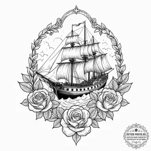 Tattoo sketch a ship sailing into a powerful... - эскиз тату (№1751037736_0, 27.06.2025 15:22) — tattoo-photo.ru