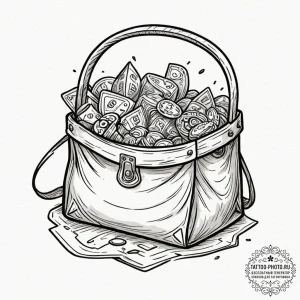 Tattoo sketch a stylized bag of holding overf... - эскиз тату (№1751038490_0, 27.06.2025 15:34) — tattoo-photo.ru
