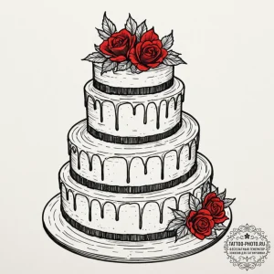 A close-up of the intricate icing on a weddin... - эскиз тату (№1751038918_0, 27.06.2025 15:41) — tattoo-photo.ru