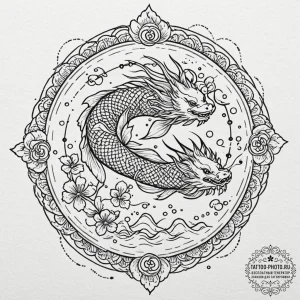Tattoo sketch a dotwork mandala incorporating... - эскиз тату (№1751039544_0, 27.06.2025 15:52) — tattoo-photo.ru