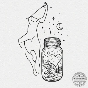 Tattoo design a person catching moonbeams in... - эскиз тату (№1751040225_0, 27.06.2025 16:03) — tattoo-photo.ru