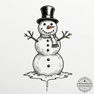 A close-up of a melting snowman., tattoo draw... - эскиз тату (№1751041462_0, 27.06.2025 16:24) — tattoo-photo.ru
