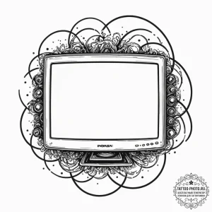 Tattoo design a stylized gaming monitor with... - эскиз тату (№1751042086_0, 27.06.2025 16:34) — tattoo-photo.ru