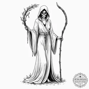Tattoo sketch: marzanna depicted as a skeleta... - эскиз тату (№1751042698_0, 27.06.2025 16:44) — tattoo-photo.ru