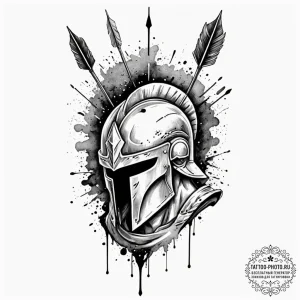 A spartan helmet with an arrow in it (is ther... - эскиз тату (№1751043335_0, 27.06.2025 16:55) — tattoo-photo.ru