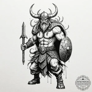 Tattoo sketch a viking berserker in mid-battl... - эскиз тату (№1751043756_0, 27.06.2025 17:02) — tattoo-photo.ru