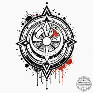 Trash polka style tattoo combining the symbol... - эскиз тату (№1751044179_0, 27.06.2025 17:09) — tattoo-photo.ru