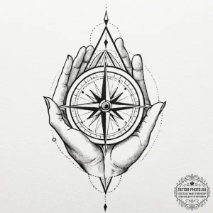 Tattoo sketch a person's hand holding a compa... - эскиз тату (№1751047225_0, 27.06.2025 18:00) — tattoo-photo.ru