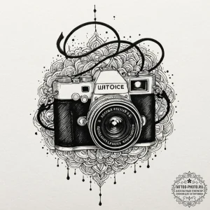 Tattoo design a streamer's camera with a "liv... - эскиз тату (№1751047945_0, 27.06.2025 18:12) — tattoo-photo.ru