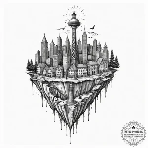 Tattoo design a stylized key, its teeth formi... - эскиз тату (№1751049338_0, 27.06.2025 18:35) — tattoo-photo.ru