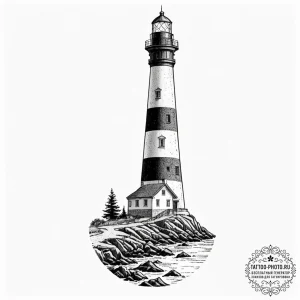 A shot of a lighthouse keeper looking out to... - эскиз тату (№1751050436_0, 27.06.2025 18:53) — tattoo-photo.ru