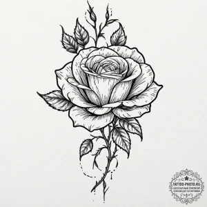 Tattoo sketch a single rose with two intertwi... - эскиз тату (№1751051084_0, 27.06.2025 19:04) — tattoo-photo.ru