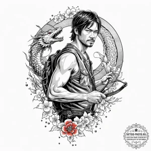 A sketch of daryl dixon from the walking dead... - эскиз тату (№1751051184_0, 27.06.2025 19:06) — tattoo-photo.ru
