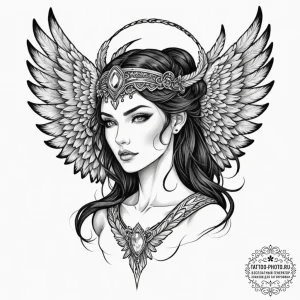 Tattoo design a valkyrie-inspired wing, stron... - эскиз тату (№1751051687_0, 27.06.2025 19:14) — tattoo-photo.ru
