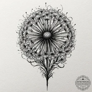 Tattoo design a dandelion with a strong, deep... - эскиз тату (№1751051920_0, 27.06.2025 19:18) — tattoo-photo.ru