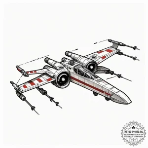 Neo-traditional tattoo of an x-wing fighter,... - эскиз тату (№1751052144_0, 27.06.2025 19:22) — tattoo-photo.ru