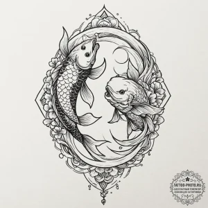Tattoo design pisces fish, one symbolizing th… — эскиз тату (№1751055178_0, 27.06.2025 20:12) — tattoo-photo.ru