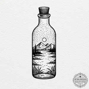 Tattoo design a stylized message in a bottle… — эскиз тату (№1751055393_0, 27.06.2025 20:16) — tattoo-photo.ru