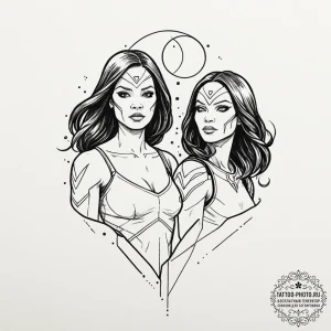 A sketch of gamora and nebula, the two sister... - эскиз тату (№1751057925_0, 27.06.2025 20:58) — tattoo-photo.ru